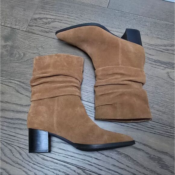 Blondo Tarrah Slouch Mid Calf Pointed Toe Suede Waterproof Boot in Chestnut - Picture 7 of 11